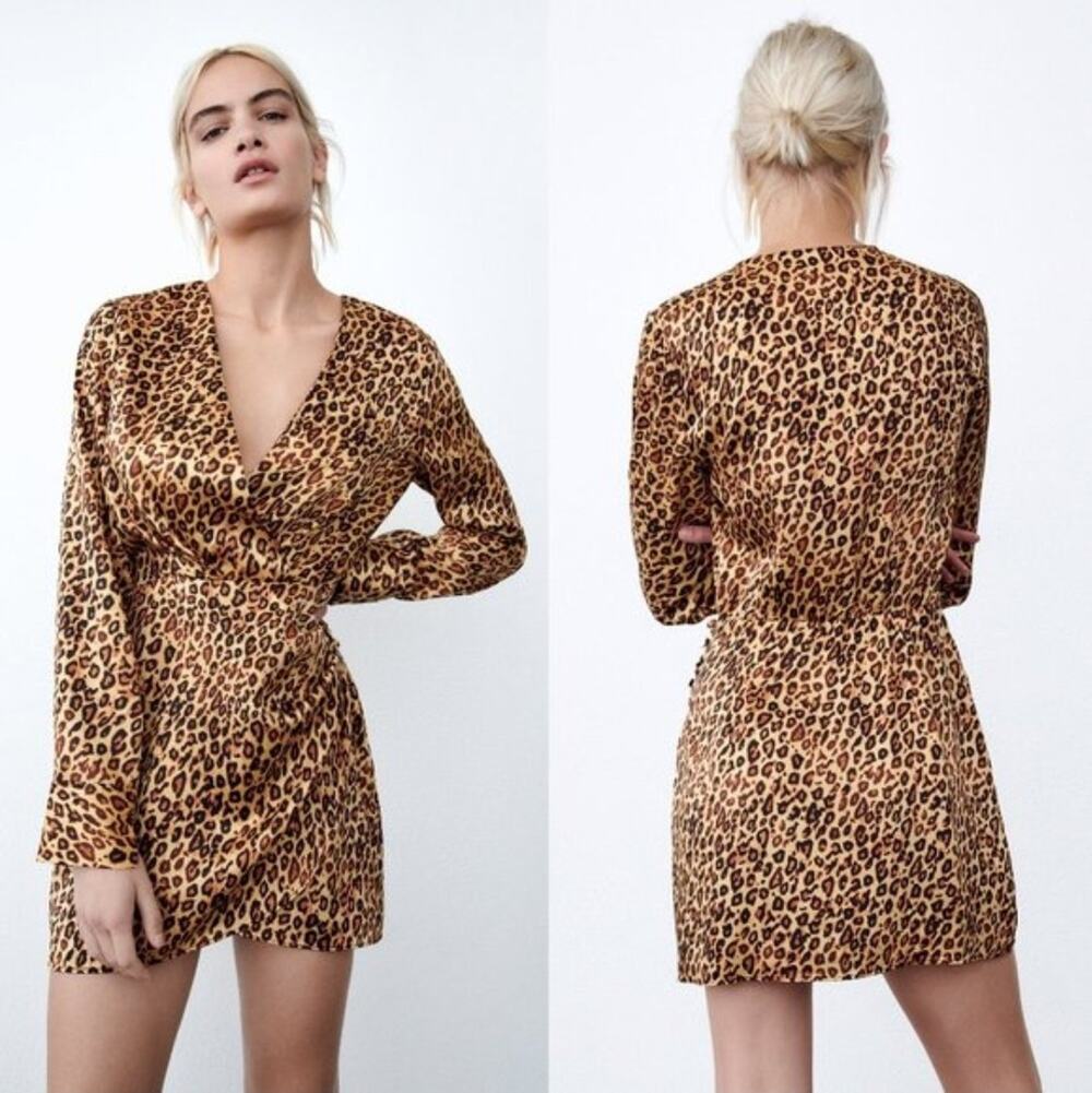 Zara Satin Effect Leopard Print Mini Dress Small
